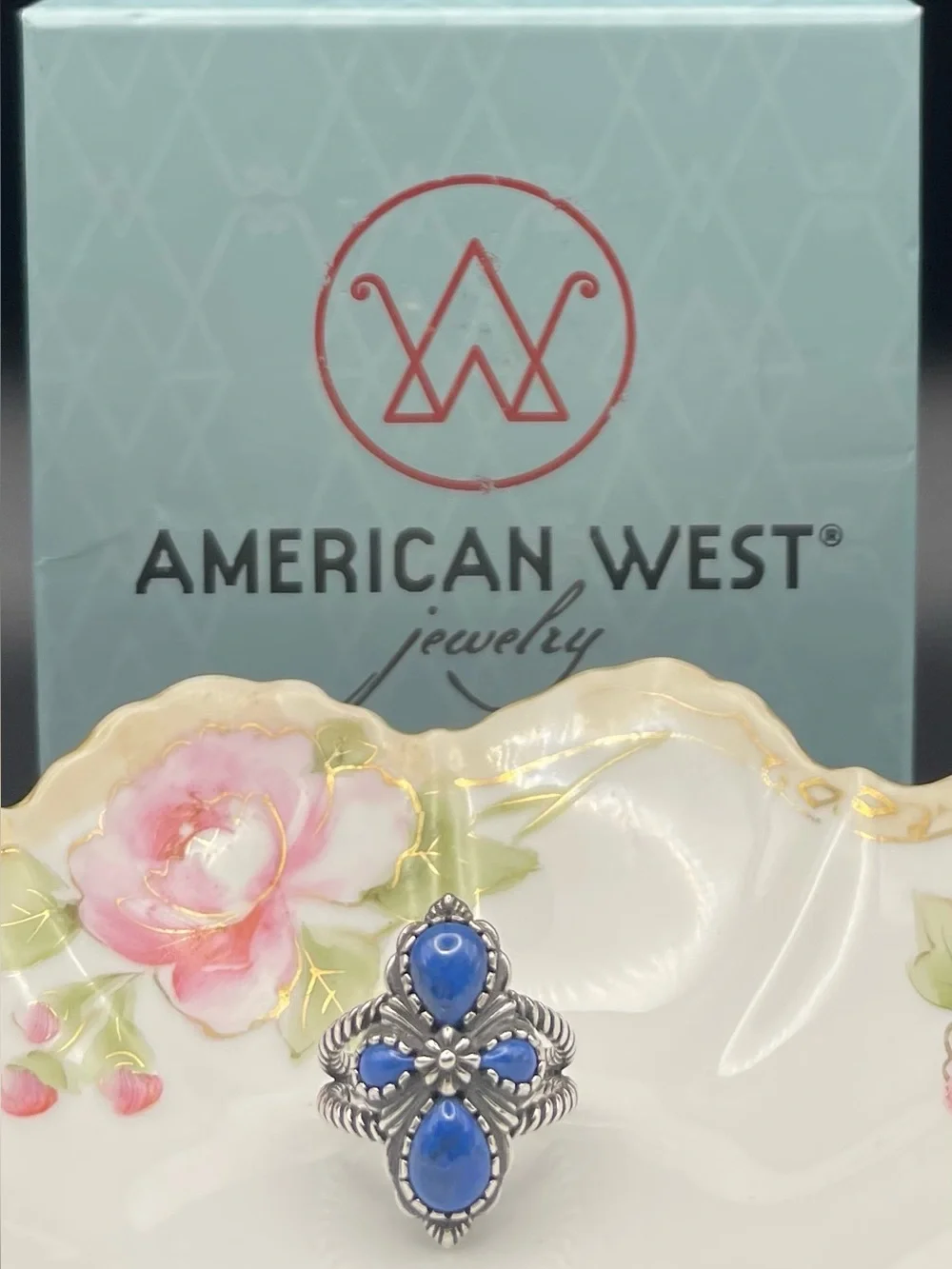 NWOT American West SS  blue lapis ring with/box pouch and care card , size 8